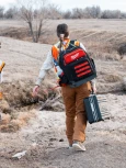 Environmental professional collecting field monitoring data